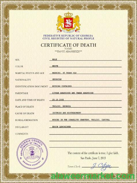 Georgia vital record death certificate PSD template